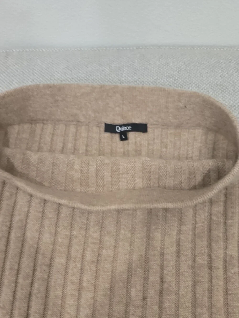 Quince Ribbed Cashmere Midi Skirt and Matching Knit Top in Oatmeal Size Large - Picture 3 of 4